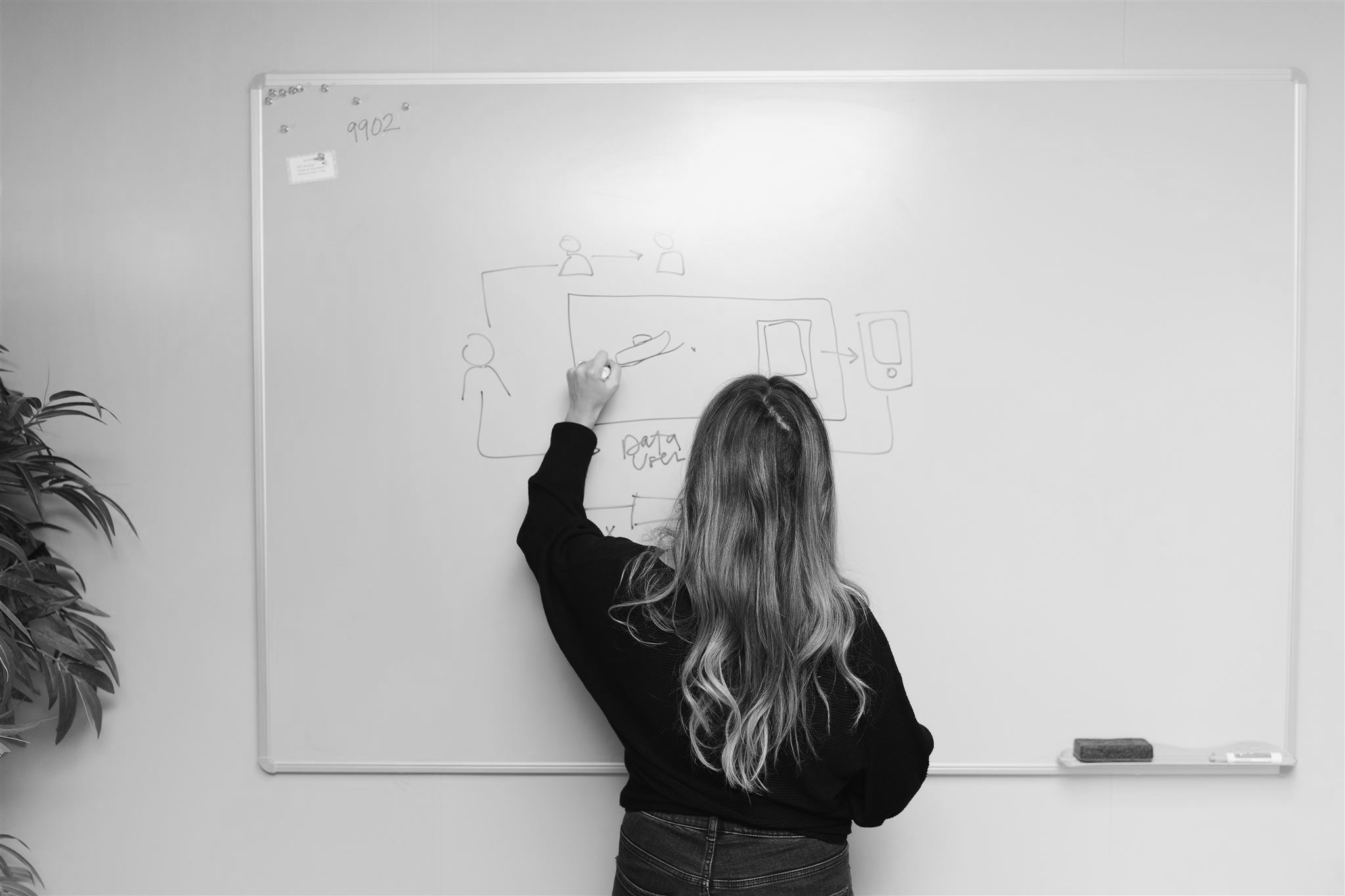 DIG team member writing on a white board